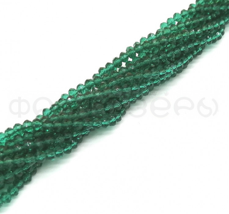 Бусины стекло "Рондель" 4 мм. 75±5шт., цвет насыщенный зеленый (340)