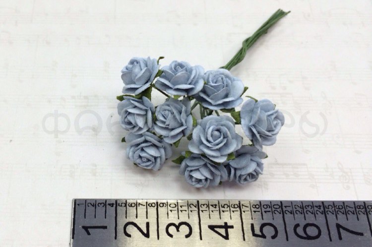 Розочки 10мм - 10шт - BABY BLUE MULBERRY PAPER OPEN ROSES