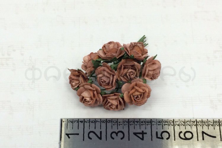 Розочки 10мм - 10шт - COFFEE BROWN MULBERRY PAPER OPEN ROSES