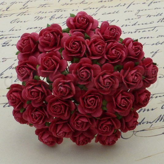 Розочки 10мм - 10шт - CORAL RED MULBERRY PAPER OPEN ROSES