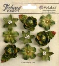 Набор цветов из ткани "Petaloo" Mixed Textured Mini Blossoms х 9 (болотный)