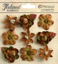 Набор цветов из ткани "Petaloo" Mixed Textured Mini Blossoms х 9 (мокка)