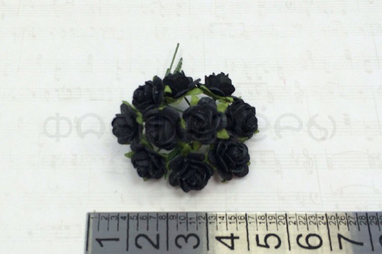 Розочки 10мм - 10шт - JET BLACK MULBERRY PAPER OPEN ROSES