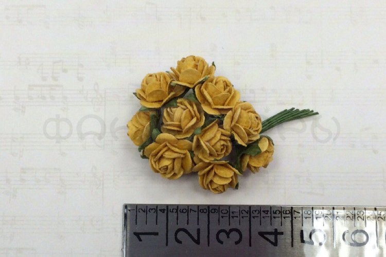 Розочки 10мм - 10шт - OLD GOLD MULBERRY PAPER OPEN ROSES