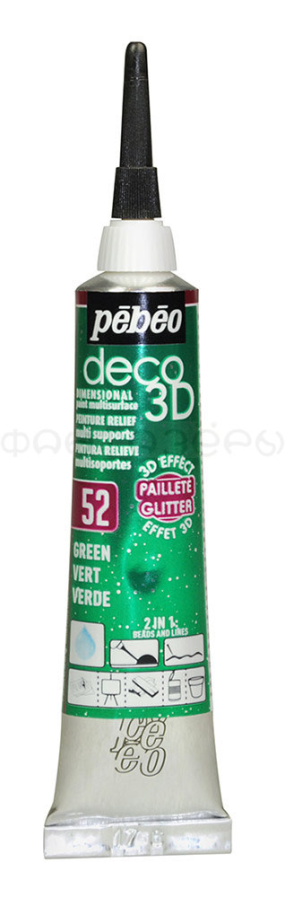 Контур deco3D "PEBEO"  №2   20 мл. #556152 зеленый с глиттером