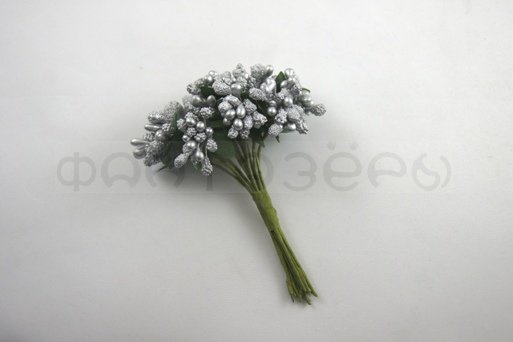 Букетик цветы-тычинки 12шт. серебро