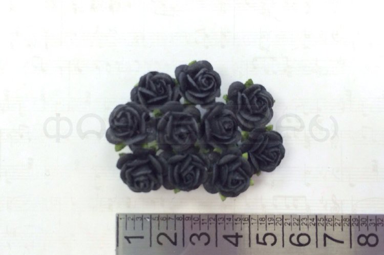 Розочки 15мм - 10шт - JET BLACK MULBERRY PAPER OPEN ROSES