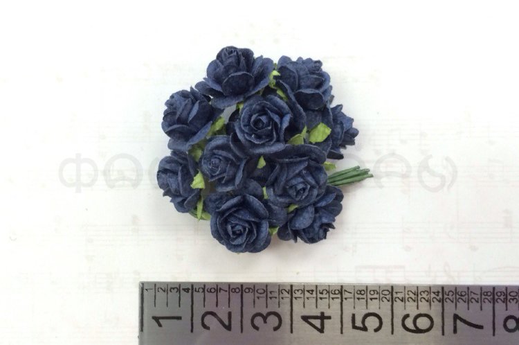 Розочки 15мм - 10шт - NAVY BLUE MULBERRY PAPER OPEN ROSES