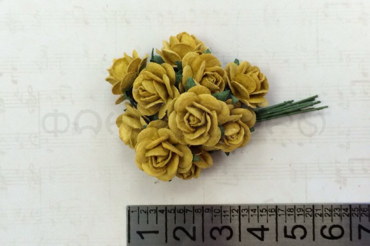 Розочки 15мм - 10шт - OLD GOLD MULBERRY PAPER OPEN ROSES