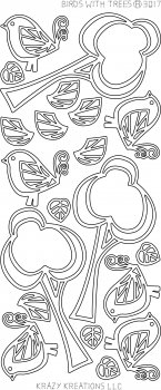 Контурные наклейки "Деревья и птички", лист 10x24,5 см, цвет серебристый