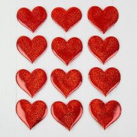 Сердечки декоративные, набор 12  шт, размер 1 шт 6,5*6  см, цвет красный